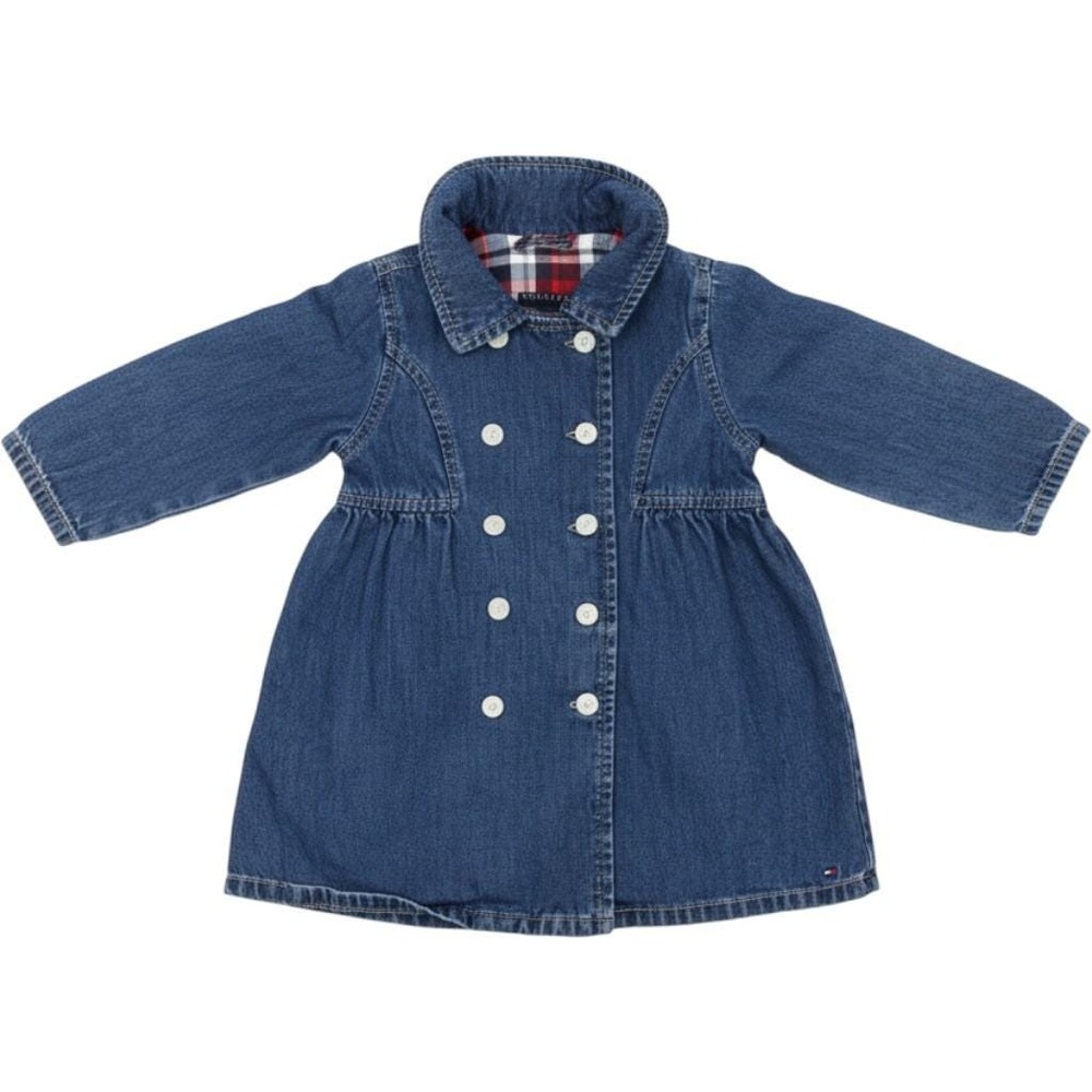 Tommy Hilfiger Baby Girls Blue Denim Double Breasted Pea Coat Jacket 6-12 Months